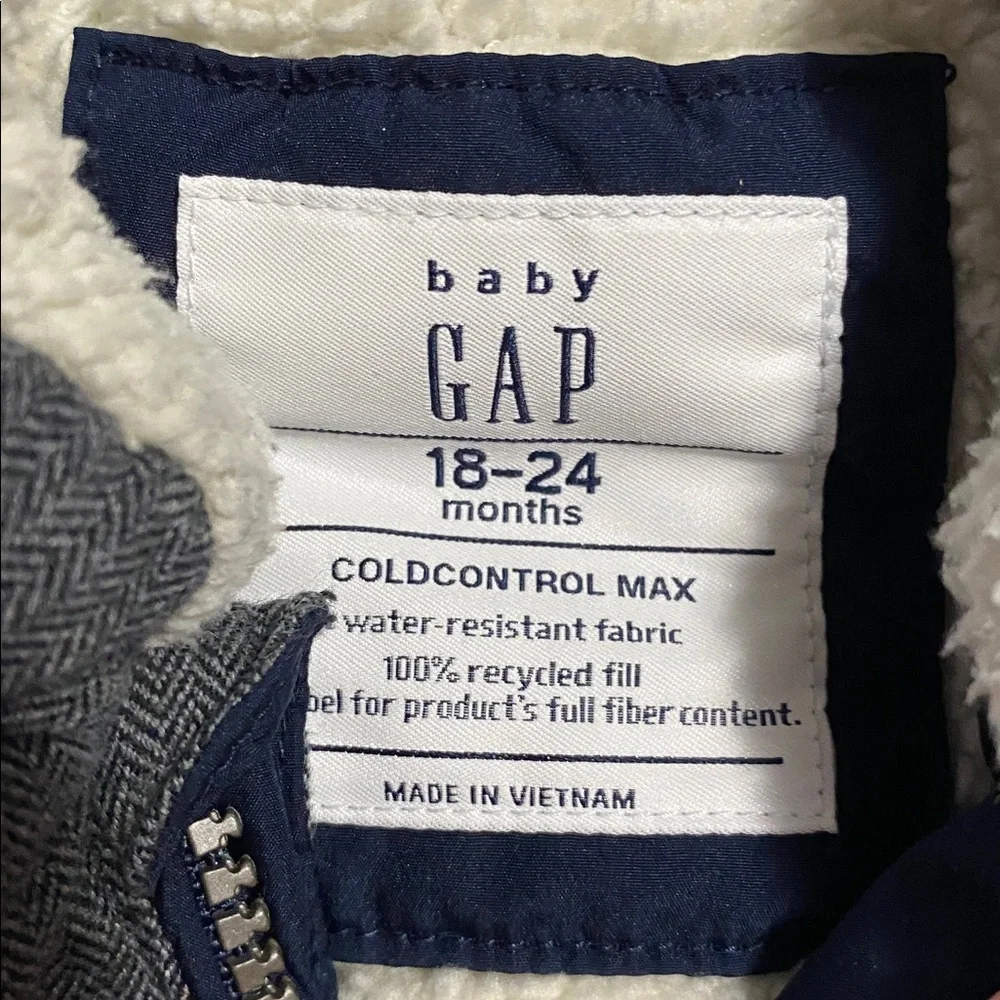 BABY GAP boys Sz 18mo - 24mo puffer vest navy / grey waterproof and lined ¥